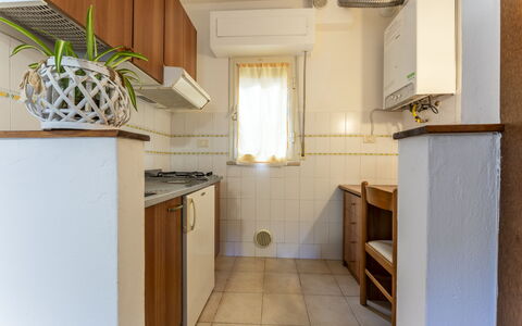 Giannella Beach Residence Apartment - Giannella, G: Property, Cabinetry, Countertop, Building, Wood, Interior Design, Window, Kitchen, Flooring, Floor