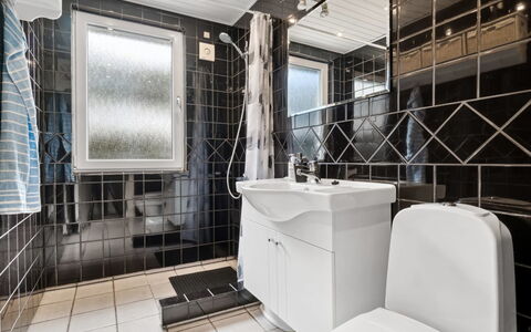 Pia - 250M to the Fjord: Flooring, Ceiling, Interior Design, Floor, Plumbing Fixture, Light Fixture, Tile, Plumbing, Bathroom