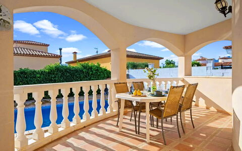 Villa Manuela: Table, Furniture, Property, Cloud, Sky, Chair, Building, Azure, Outdoor Furniture, Wood