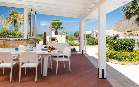 Villa Cornino - Custonaci, Sicilia: Plant, Furniture, Table, Azure, Chair, Lighting, Interior Design, Architecture, Shade, Building