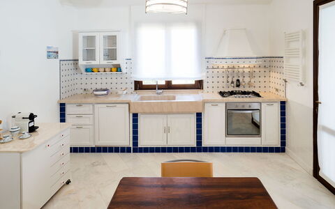 Villa Cornino - Custonaci, Sicilia: Cabinetry, Property, Furniture, Countertop, Sink, Table, Kitchen Sink, Wood, Lighting, Kitchen
