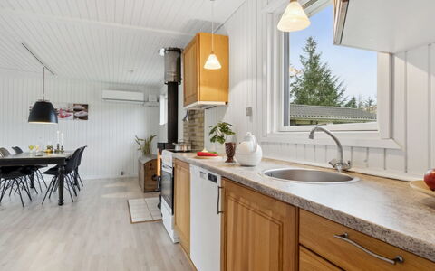 Suvi - 700M from the Sea: Kitchen, Countertop, Wood, Flooring, Interior Design, Furniture, Ceiling, Kitchen Appliance, Floor, Lighting