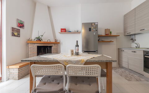 Il Colle Sul Mare Holiday Home: Cabinetry, Furniture, Property, Table, Chair, Wood, Countertop, Lighting, Interior Design, Kitchen