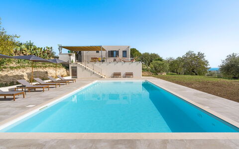 Casa Bianca - Noto, Sicilia: Water, Sky, Plant, Swimming Pool, Azure, Building, Chair, Shade, Tree, Rectangle