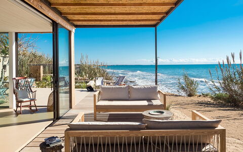 Casa Ninfa - Ispica, Sicilia: Water, Sky, Property, Plant, Building, Azure, Shade, Outdoor Furniture, Wood, Interior Design