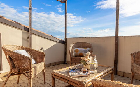 Altomare Apartment: Cloud, Sky, Building, Furniture, Wood, Table, Chair, Lighting, Outdoor Furniture, Shade