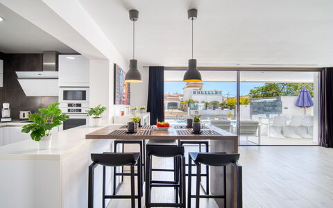 Lighthouse: Furniture, Kitchen, Interior Design, Countertop, Flooring, Chair, Light Fixture, Kitchen & Dining Room Table, Table, Ceiling