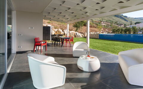 Villa Cinema - Castellammare Del Golfo, Sicilia: Furniture, Table, Chair, Interior Design, Outdoor Furniture, Plant, Shade, Flooring, Floor, Living Room