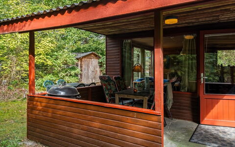 Friis - 100M from the Sea: Wood, Porch, Wood Stain, Hardwood, Shade, Outdoor Structure, Cottage, Garden Buildings, Deck, Log Cabin