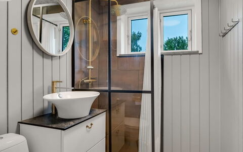 Elisa - 600M from the Sea: Plumbing Fixture, Interior Design, Bathroom, Plumbing, Tap, Mirror, Sink, Toilet, Bathroom Cabinet