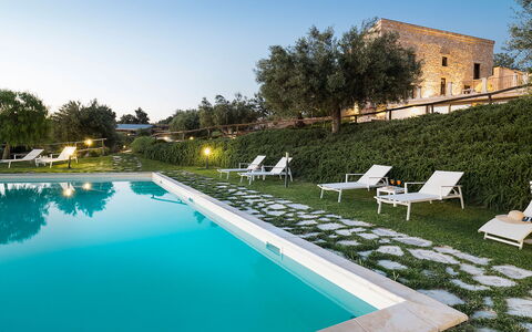 Casapietra - Scicli, Sicilia: Water, Sky, Plant, Property, Furniture, Swimming Pool, Building, Azure, Tree, Architecture