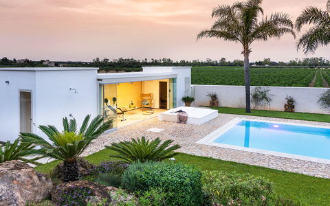Casa Ocra - Misiliscemi, Sicilia: Plant, Water, Building, Sky, Cloud, Tree, Architecture, Window, Arecales, Swimming Pool