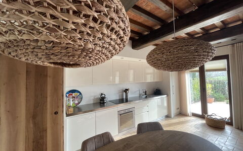 Nocellara Spereto Apartment With Pool, Montaione: Property, Furniture, Cabinetry, Building, Countertop, Wood, Interior Design, Architecture, Plant, Living Room