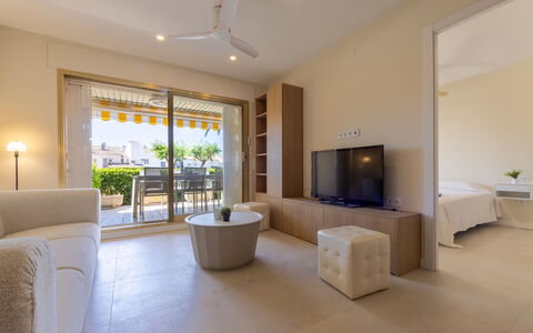 Bahia Dorada: Interior Design, Flooring, Floor, Ceiling, Apartment, Room, Wood Stain, Living Room, Molding, Chair