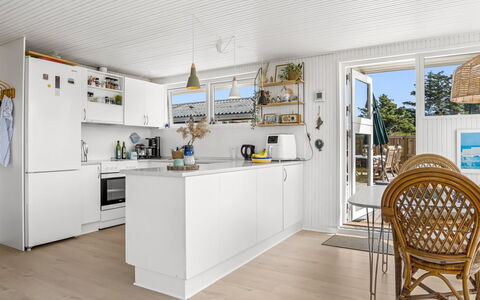 Zina - 600M from the Sea: Flooring, Kitchen, Wood, Interior Design, Floor, Furniture, Countertop, Wood Flooring, Cabinetry, Kitchen Appliance