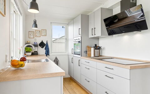 Sebiorn - 5M from the Sea: Kitchen, Countertop, Cabinetry, Kitchen Appliance, Furniture, Flooring, Interior Design, Wood, Major Appliance, Floor