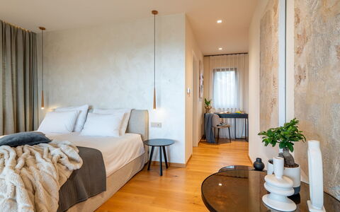 Christall: Interior Design, Flooring, Floor, Bedroom, Wood, Furniture, Bed, Textile, Ceiling, Room