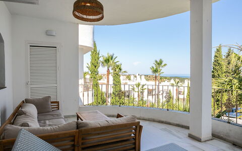 Las Brisas Estepona Golf: Apartment, Balcony, Chair, Kitchen & Dining Room Table, Outdoor Furniture, Houseplant, Hotel, Baluster