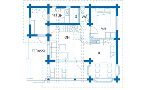 Villa Tunturitervakko: Furniture, Interior Design, Flooring, Floor, Table, Ceiling, Kitchen & Dining Room Table, Lighting, Chair, Home