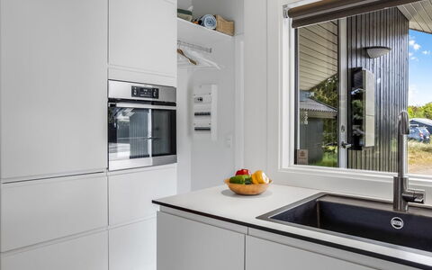 Ubbe - 800M from the Sea: Kitchen, Countertop, Interior Design, Kitchen Appliance, Cabinetry, Flooring, Plumbing Fixture, Home Appliance, Major Appliance, Home