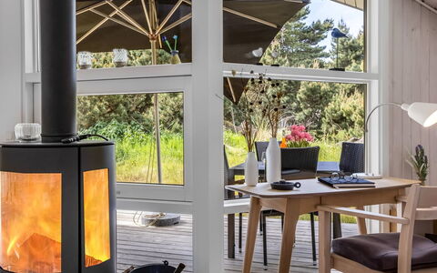Ubbe - 800M from the Sea: Furniture, Flooring, Interior Design, Floor, Wood Flooring, Lighting, Chair, Living Room, Wood-Burning Stove, Wood Stain