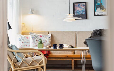 Eljene - 700M from the Sea: Furniture, Interior Design, Flooring, Floor, Wood, Home, Lighting, Living Room, Table, Room
