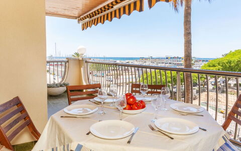 Luxus: Furniture, Table, Chair, Kitchen & Dining Room Table, Floor, Resort, Dining Room, Balcony, Sea, Shade