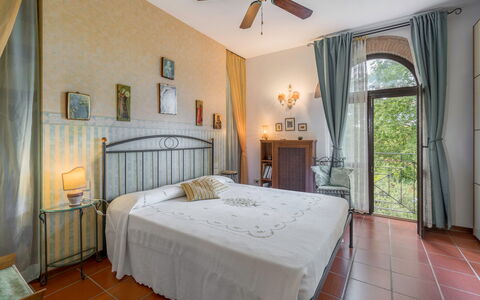 Casa Bellosguardo a Vinci: Property, Furniture, Building, Ceiling Fan, Blue, Azure, Wood, Window, Textile, Lighting
