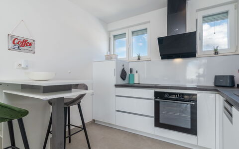 Kaštela 201: Cabinetry, Property, Furniture, Countertop, Product, Kitchen Stove, Sink, Interior Design, Drawer, Building