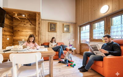 Chalet Borgo Walser Testa 6: Interior Design, Wood, Furniture, Flooring, Ceiling, Room, Floor, Home, Living Room, Couch