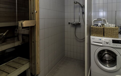 Kesä-Iikka 4: Flooring, Floor, Wood, Interior Design, Plumbing Fixture, Plumbing, Bathroom, Tile, Room, Composite Material
