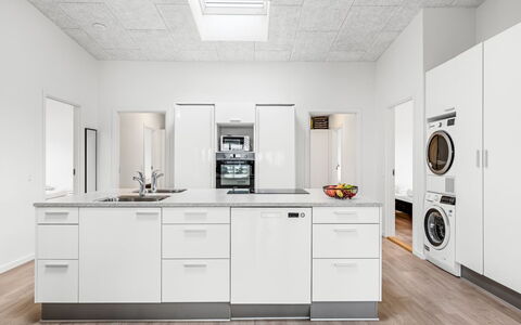 Clarabelle - 1.2Km from the Sea: Kitchen, Major Appliance, Kitchen Appliance, Flooring, Interior Design, Countertop, Floor, Ceiling, Furniture, Cabinetry