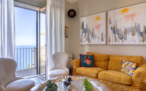 Sunset Sea View, Baratti, Populonia, Wifi, Ac: Furniture, Interior Design, Wall, Floor, Room, Couch, Flooring, Textile, Living Room, Picture Frame