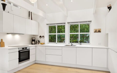 Marrit - 500M from the Sea: Flooring, Interior Design, Kitchen, Wood, Countertop, Kitchen Appliance, Ceiling, Cabinetry, Floor, Wood Flooring