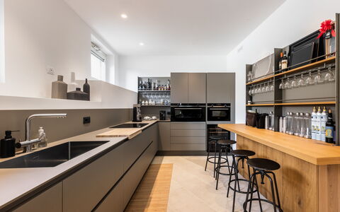 Villa Demar: Cabinetry, Furniture, Countertop, Kitchen Sink, Sink, Tap, Kitchen, House, Wood, Shelf