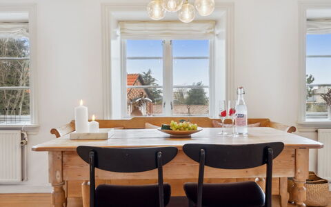 Sjard - 300M from the Sea: Furniture, Interior Design, Flooring, Chandelier, Wood, Table, Light Fixture, Dining Room, Ceiling, Kitchen & Dining Room Table