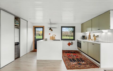 Jule - 1.3Km to the Fjord: Flooring, Wood, Interior Design, Kitchen, Ceiling, Countertop, Floor, Furniture, Kitchen Appliance, Cabinetry