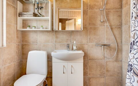 Ragnborg - 900M from the Sea: Bathroom, Bathroom Sink, Toilet Seat, Plumbing Fixture, Sink, Toilet, Flooring, Interior Design, Floor, Tap