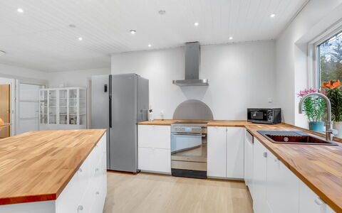 Siggut - 100M from the Sea: Flooring, Wood Flooring, Floor, Wood, Interior Design, Ceiling, Cabinetry, Kitchen, Laminate Flooring, Countertop
