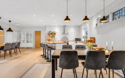 Siggut - 100M from the Sea: Furniture, Interior Design, Flooring, Floor, Wood, Ceiling, Dining Room, Light Fixture, Table, Wood Flooring