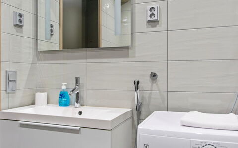 Naava Chalet 104: Flooring, Plumbing Fixture, Sink, Interior Design, Bathroom Sink, Bathroom Cabinet, Floor, Cabinetry, Bathroom, Tap
