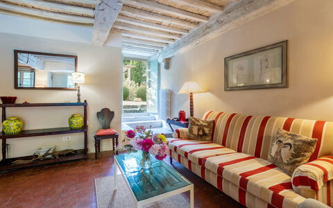 Casa Di Pietro In Vivo D'orcia, Pool: Furniture, Wall, Interior Design, Flooring, Couch, Floor, Home, Room, Living Room, Apartment