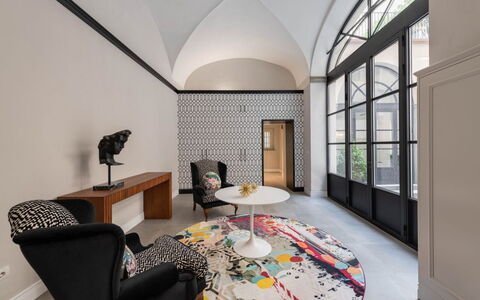 Duomo Penthouse Luxury Apartment In Florence By Pa: Table, Furniture, Property, Building, Interior Design, Comfort, Lighting, Flooring, Architecture, Floor
