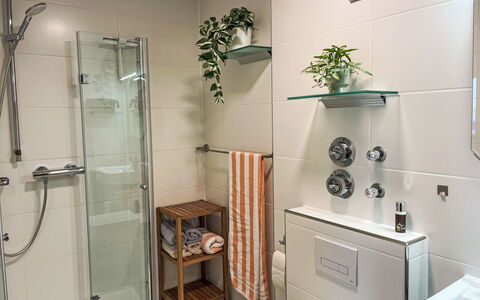 Auszeit: Property, Plant, Shower Head, Flowerpot, Interior Design, Houseplant, Shower Bar, Building, Floor, Cabinetry