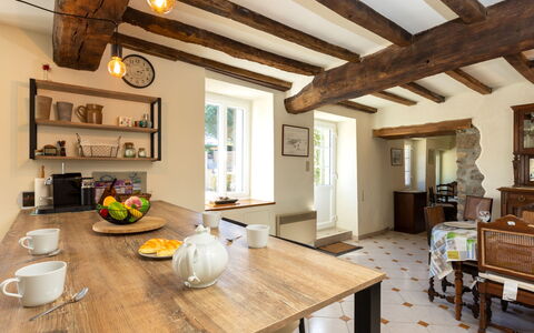 Ville Guerin: Table, Furniture, Property, Building, Wood, Window, Tableware, Cabinetry, Interior Design, Lighting
