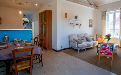 La Goélette: Table, Furniture, Property, Picture Frame, Azure, Window, Chair, Wood, Lighting, Interior Design