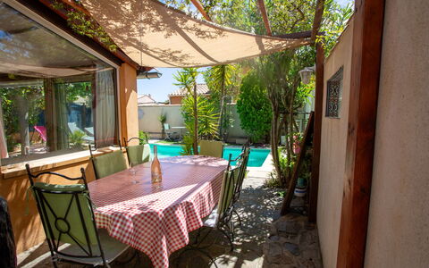 Miramar: Furniture, Outdoor Furniture, Chair, Shade, Table, Outdoor Table, Backyard, Outdoor Structure, Eco Hotel, Swimming Pool