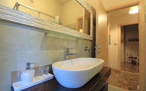 Dal Molin Apartment, Garda Lake, Ac, Fitness, Jacu: Tap, Mirror, Plumbing Fixture, Property, Sink, Bathroom Sink, Building, Bathroom, Bathroom Cabinet, Wood