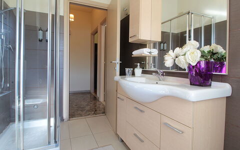 Provenzale Apartment, Garda Lake, Jacuzzi, Fitness: Mirror, Bathroom Cabinet, Plant, Tap, Plumbing Fixture, Sink, Cabinetry, Interior Design, Bathroom, Flower