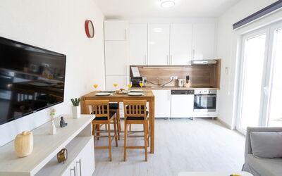 Lucius 1 112.1: Cabinetry, Furniture, Table, Kitchen, Countertop, Window, Wood, Building, Home Appliance, Flooring